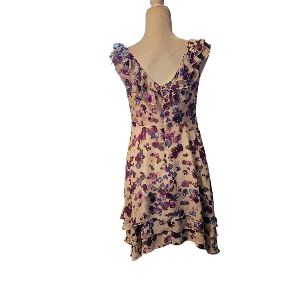 Lauren Conrad Ruffle Mini Dress Romantic Floral Water Color Print Womens Size 6 - Picture 6 of 16